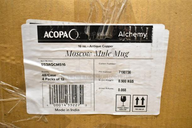 2 Acopa Alchemy 16 oz. Moscow Mule Mugs, dark antique copper, model 553AQCMS16, new scratch and dent, customizable.