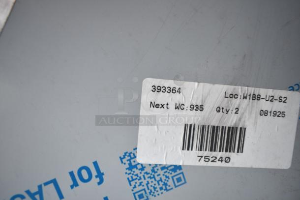 Label on scratch and dent item, showing barcode and details: "393364, Loc: W1B8-U2-S2, Next WC: 935, Qty: 2, 081925".