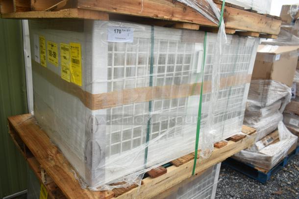 Brand new security case floor with grid, model 35352944C052. Visible yellow labels indicating shipping details. Minimal scratches and dents.