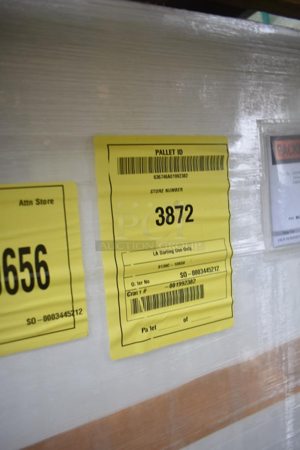 BRAND NEW SCRATCH AND DENT! Security case floor with grid, model 35352944C052, labels showing pallet ID 636746A01992382, store number 3872.