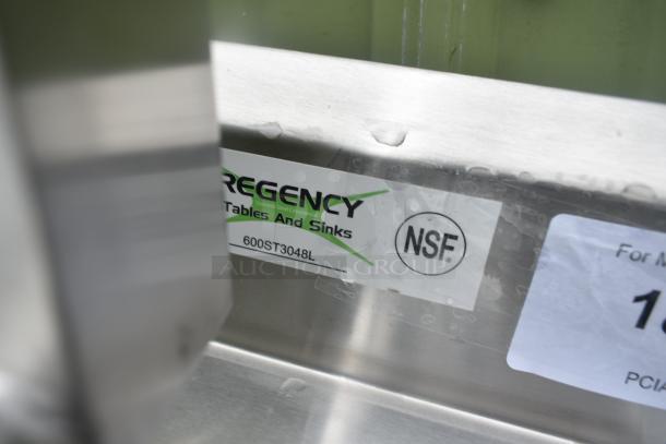 BRAND NEW Regency 600ST3048L commercial counter with a single bay sink, scratch and dent, NSF certified, no legs included.