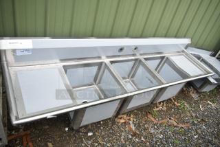 Brand new Regency 600S31818218, 94" three-compartment sink, 16 gauge stainless steel, with cross bracing, no legs.
