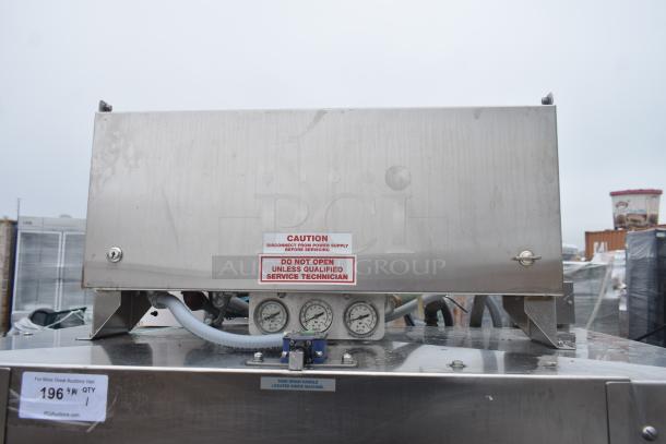 American Dish Service ADS ADC-44 stainless steel commercial conveyor dishwasher, 208V, 3-phase, gauges visible.