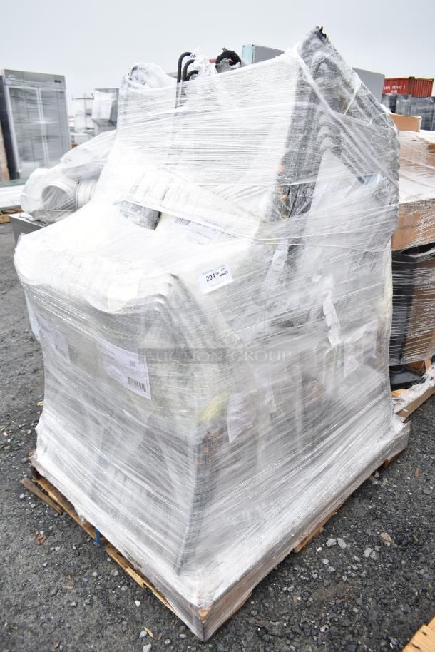 Pallet with 25 new scratch and dent items, including chairs, wrapped in plastic. Tags indicate "204 out of 325".