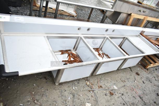 BRAND NEW Regency 600S32424224 3 Bay Sink with dual drain boards, scratch and dent condition, commercial use.