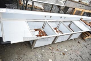 BRAND NEW Regency 600S32424224 3 Bay Sink with dual drain boards, scratch and dent condition, commercial use.