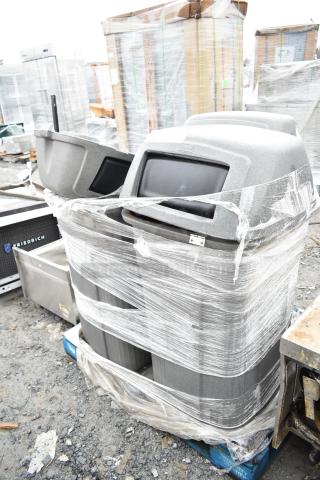 3 Gray Poly Trash Cans. 3 Times Your Bid!