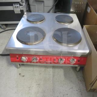 Avantco countertop electric range, Model 177CER400, French style, 4 burners, 240 Volt, 24.5x25x11 inches.