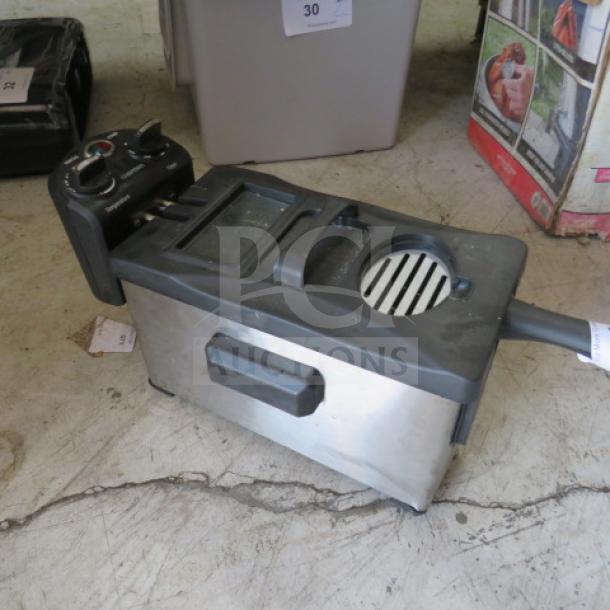 Chefman Tabletop Deep Fryer, Model MJ07-3SS-T, silver, no cord, used condition, visible control panel and handle.