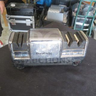 Chef Choice Diamond Sharpener Model 100, used condition, visible wear on surface, dual-slot design, plug-in model.