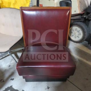 Wooden single-sided booth with red cushioned seat and back. Good condition. Ideal for home or restaurant use.