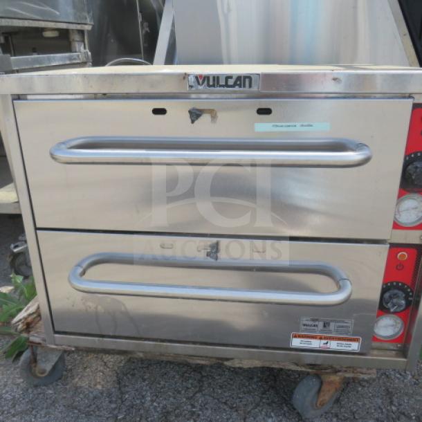 Vulcan VW2S 2 Drawer Warmer in working condition, 120 Volt, stainless steel, 27.5"x23.5"x21", front control panel and branding visible.
