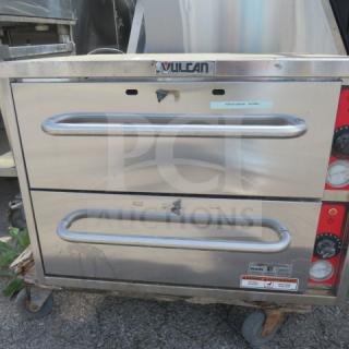 Vulcan VW2S 2 Drawer Warmer in working condition, 120 Volt, stainless steel, 27.5"x23.5"x21", front control panel and branding visible.