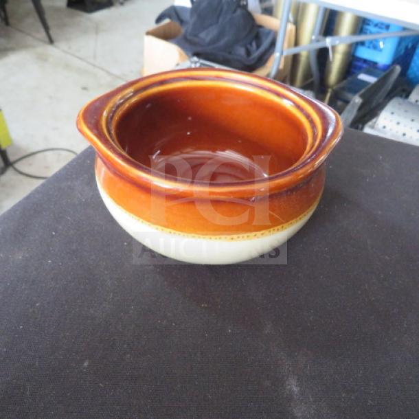 iti 12oz Bean Bowl, model OSC-15, in good condition. Features a brown glaze with beige base. Distinctive for dining or decor.