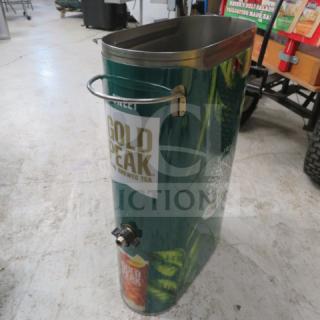 Slim Jim Tea Satellite dispenser featuring Gold Peak branding, stainless steel body, good condition, with metal handle and spout.