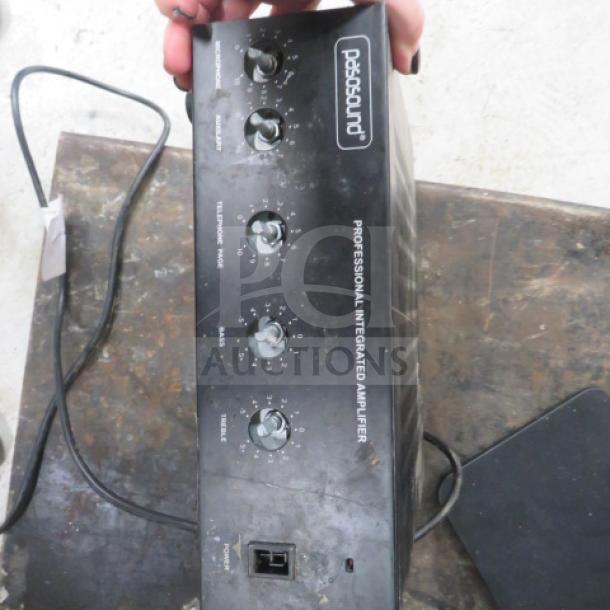 Pasosound PSDA200174 amplifier, black, integrated controls, used condition, visible brand and model markings.