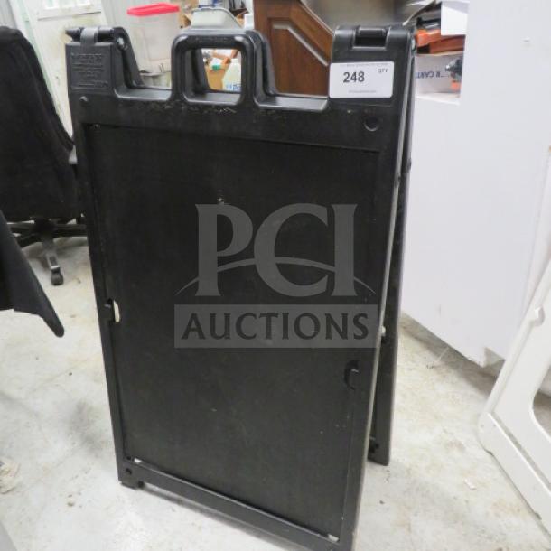 Black Signcade 26x48 sidewalk sign, durable plastic, used condition, label indicates item number 248.
