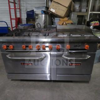 Sierra SR6B24G60 6-burner natural gas range with griddle, 2 racks. Stainless steel, 60x32x40, excellent condition.