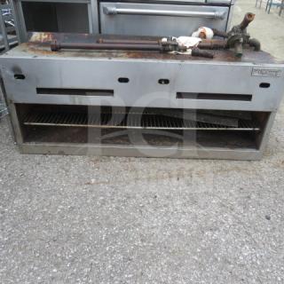 US Range natural gas salamander, 48x18x20 inches. Stainless steel, visible rust and wear, used condition, model plate present.