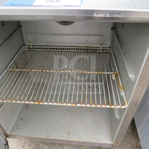 Victory One-Door Refrigerator, Model UR27SST, 115V, with rack and casters, 27x29x36 inches, used condition.