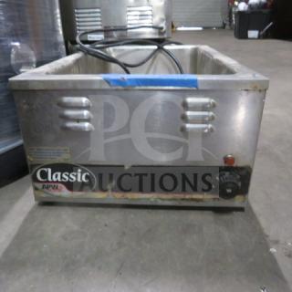 APW WYOTT W-3V food warmer, 120V, 1200W, stainless steel, visible wear, temperature dial, Classic APW logo on the front.