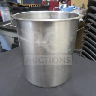 Stainless steel Bain Marie, 9.5x9.5 inches, cylindrical shape. Gently used condition with no visible markings or tags.