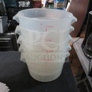 Stack of 2 quart food storage containers with measurement markings; model 5XBID; used condition.