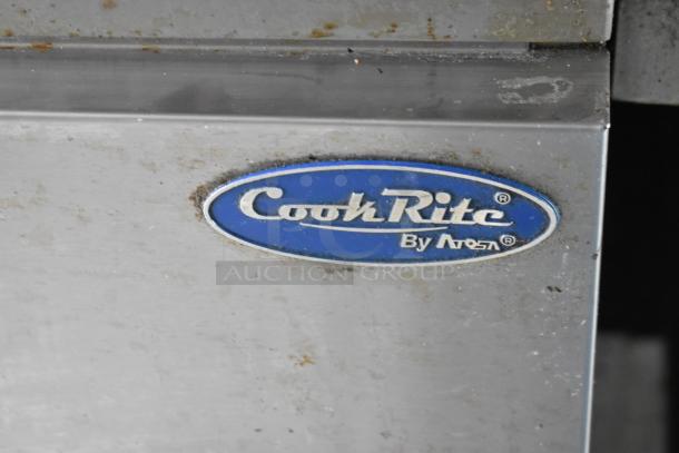 CookRite logo on metal surface, part of 2002 Freightliner MT45 food truck kitchen equipment.
