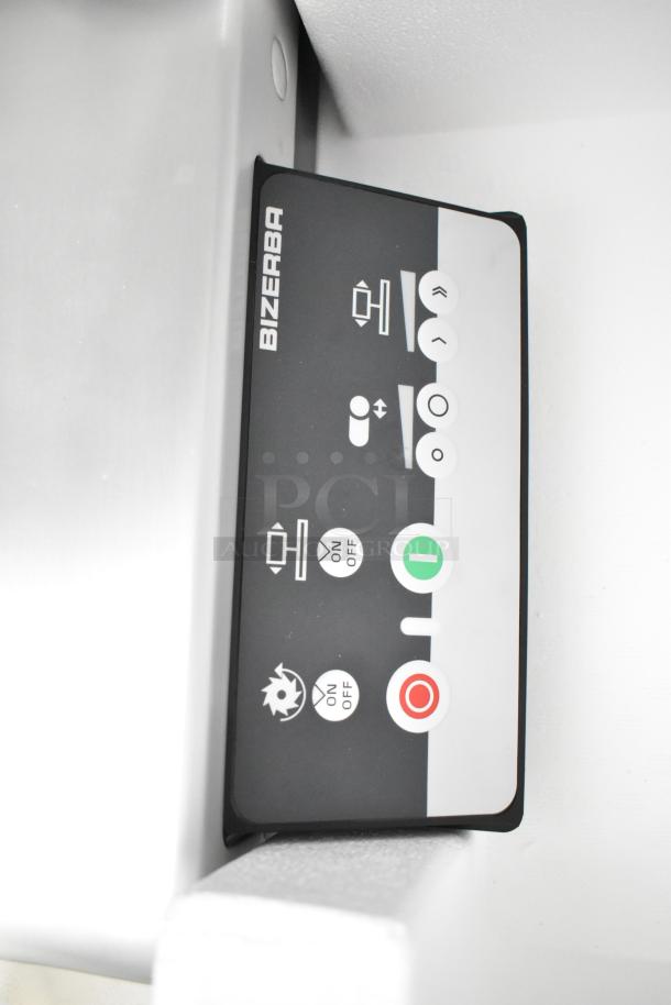 2023 Bizerba GSP HD meat slicer controls, featuring icons for operation modes and power button. Model in excellent condition.