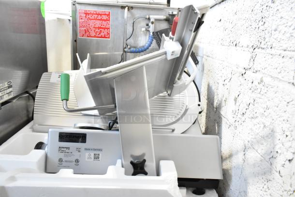 2023 Bizerba GSP HD commercial meat slicer, stainless steel, 120V, 1 phase. Made in Germany, ETL certified.