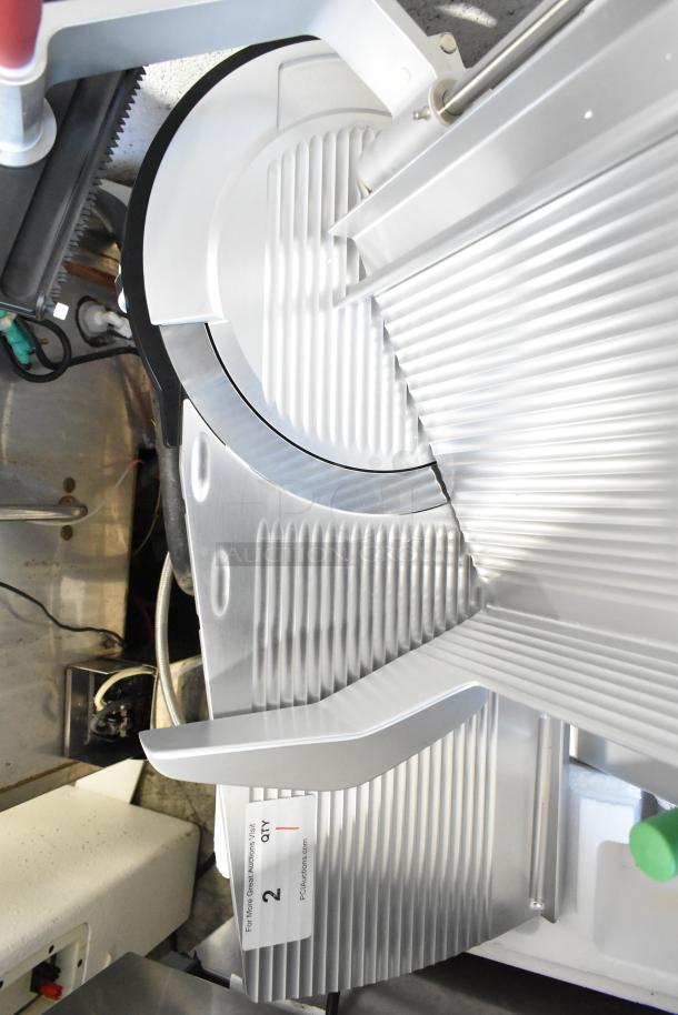 2023 Bizerba GSP HD commercial meat slicer, pristine condition, 120 volts, 1 phase, with visible label tag.