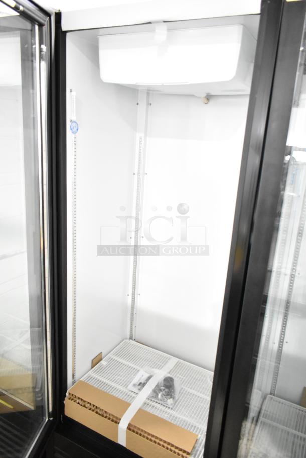 BRAND NEW Beverage Air MT23-1 B 18 black refrigerated glass door merchandiser with LED lighting, left hinged.