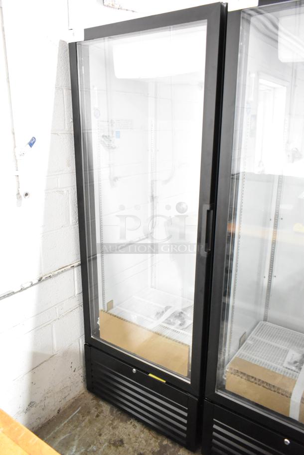 Beverage Air MT23-1 B 18 commercial refrigerated merchandiser, left-hinged glass door, black finish, LED lighting, 115V.