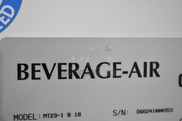 Beverage Air MT23-1 B 18 label close-up showing model and serial number.