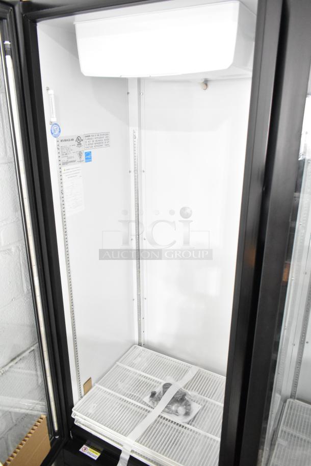 Beverage Air MT23-1 B 18 black refrigerated glass door merchandiser, left hinged, LED lighting, 115V. New condition.