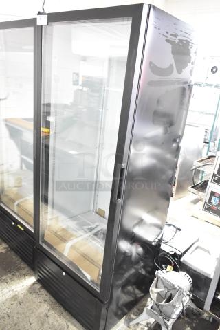 Beverage Air MT23-1 B 18 refrigerated merchandiser, black, glass door, left-hinged, LED lighting, scratch and dent, 115V.