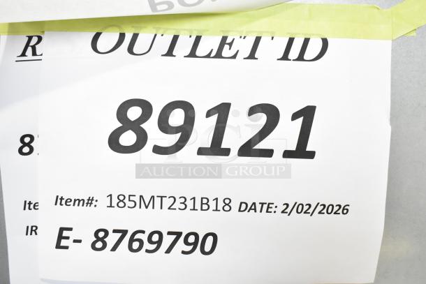 Label on a Beverage Air MT23-1 B 18 Commercial Merchandiser; item number 89121, 115V, model MT23-1 B 18.