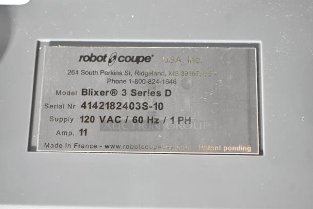 Brand new Robot Coupe Blixer 3 Series D food processor, 120V, 1 phase, marked "scratch and dent," model details visible.