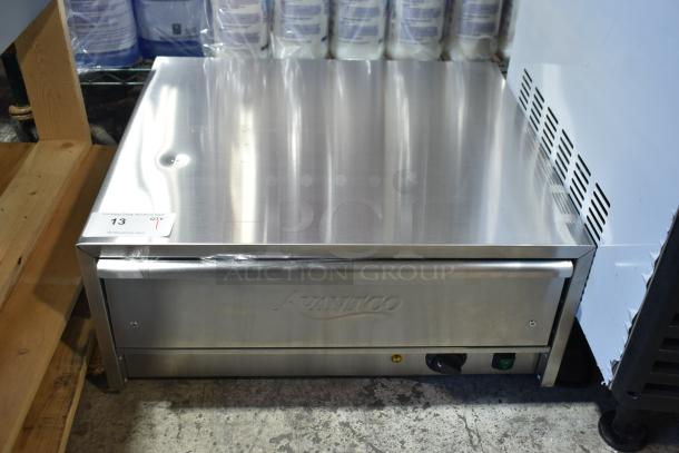 Brand new Avantco 177BW32 Stainless Steel 32 Bun Warmer, 120 Volts, 1 Phase, minor scratches and dents visible.