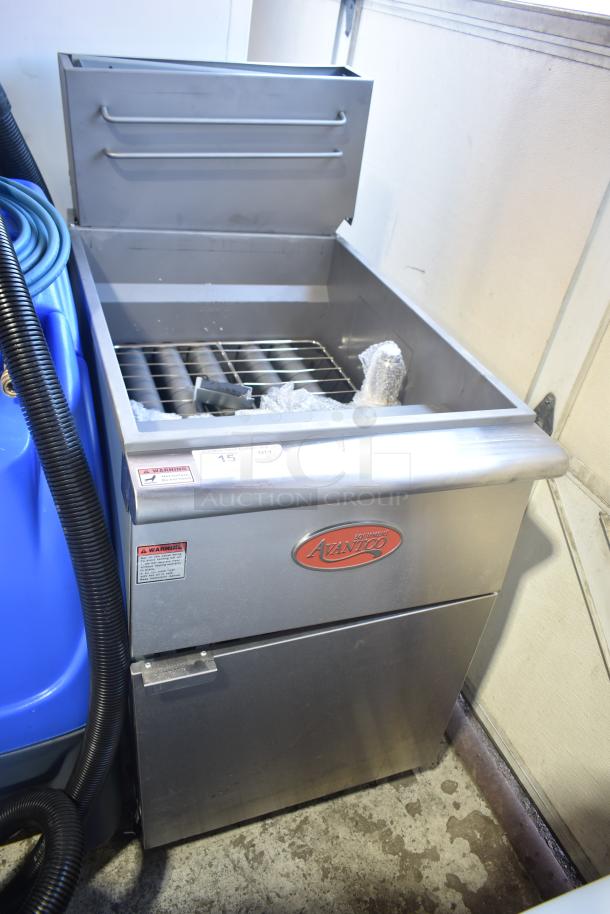 Brand new 2024 Avantco 177FF100L stainless steel tube floor fryer, 70-100 lb. capacity, 150,000 BTU, commercial use.