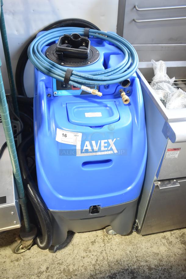 Lavex 842HT123ST Dual 3-Stage Heated Carpet Extractor, 12 Gal, 500 PSI, with 25' hoses and 12" wand, new condition.