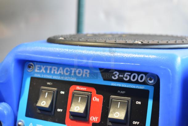 Brand new Lavex 842HT123ST carpet extractor, dual 3-stage motors, 500 PSI, switches visible on unit.