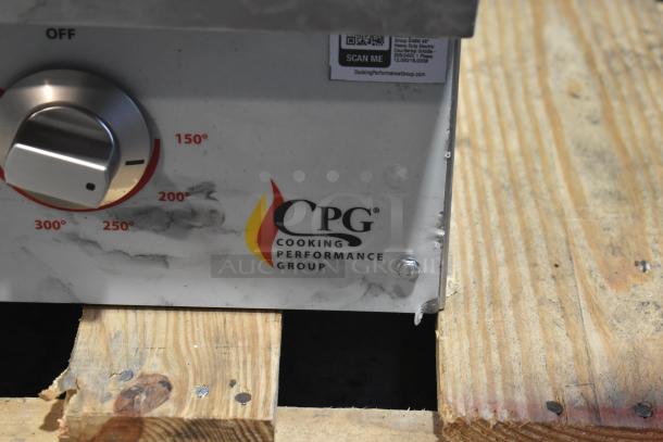 BRAND NEW SCRATCH AND DENT Cooking Performance Group 48" Electric Griddle, Model 351GCPG48M, 208/240V. Visible logo and heat settings.