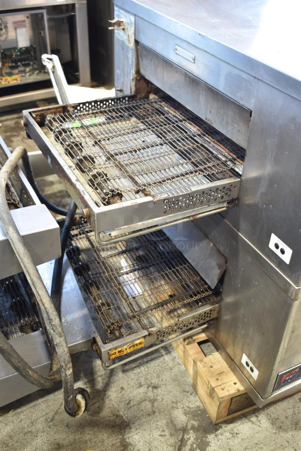 2021 Middleby Marshall DZ33T stainless steel electric conveyor pizza ovens on casters, tested and working.