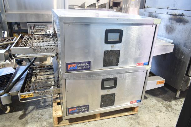 Middleby Marshall CTX DZ33T stainless steel conveyor pizza ovens on casters, tested working, 208V, 3/1 phase.