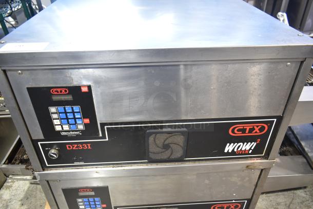 Two 2021 Middleby Marshall CTX DZ33I stainless steel conveyor pizza ovens, electric, commercial casters, tested working.