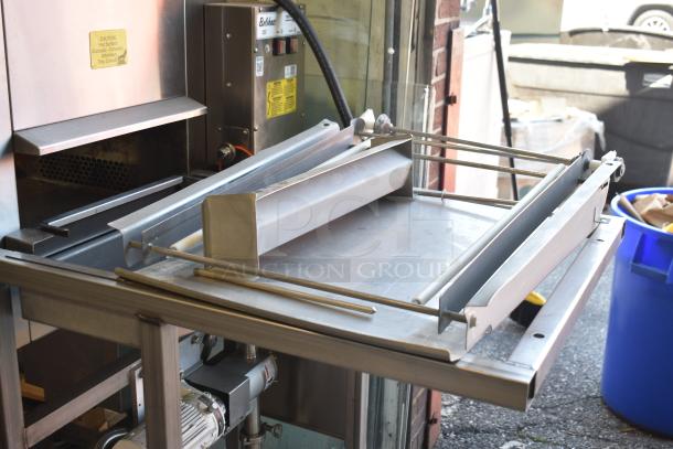 Belshaw 22306W Thermoglazing Station on casters, 208V, 1 Phase, stainless steel, visible caution labels, commercial use.