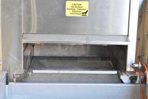 Belshaw 22306W Commercial Thermoglazing Station with caution label, stainless steel, 208V, on casters.