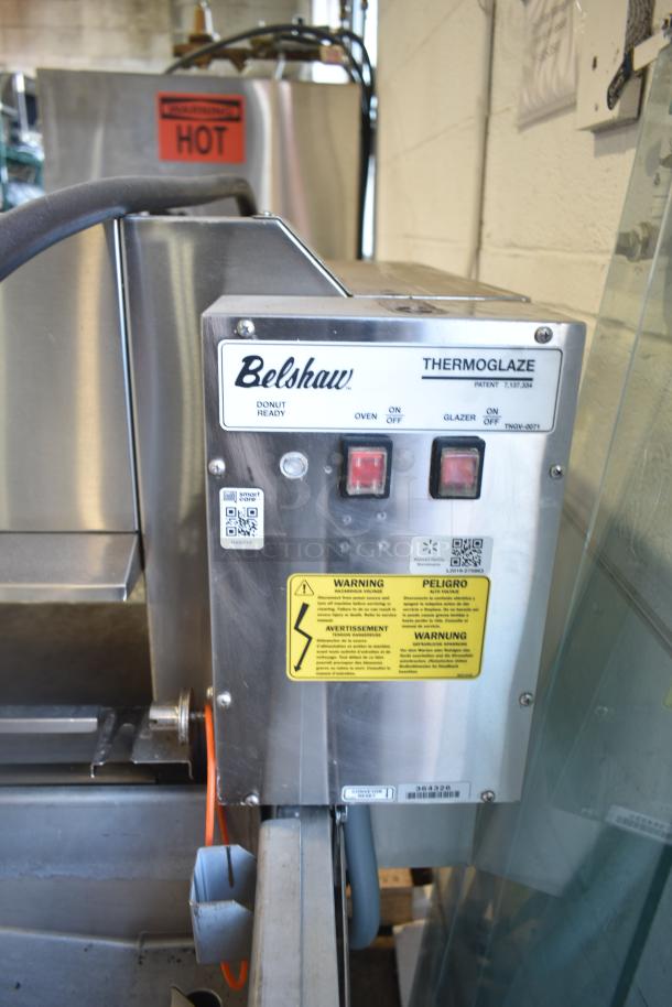 Belshaw 22306W Thermoglazing Station, stainless steel, 208V, 1 Phase, with control panel and safety warnings, on casters.