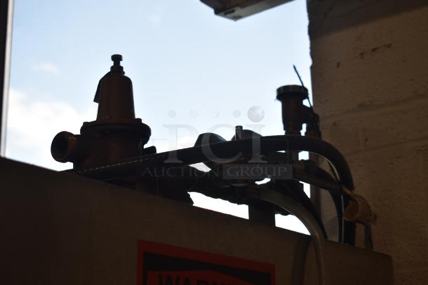 Douglas SD-20-ELEL Commercial Pot and Pan Washer, 480V, 3 Phase, showing upper plumbing and warning label.